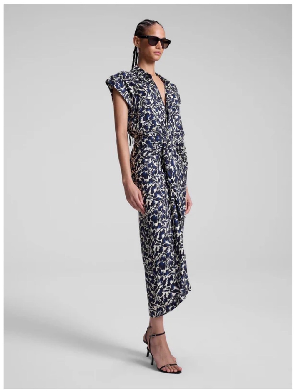 A.L.C Emilia Midi Shirtdress Sleeveless Black & White Floral Midi Dress